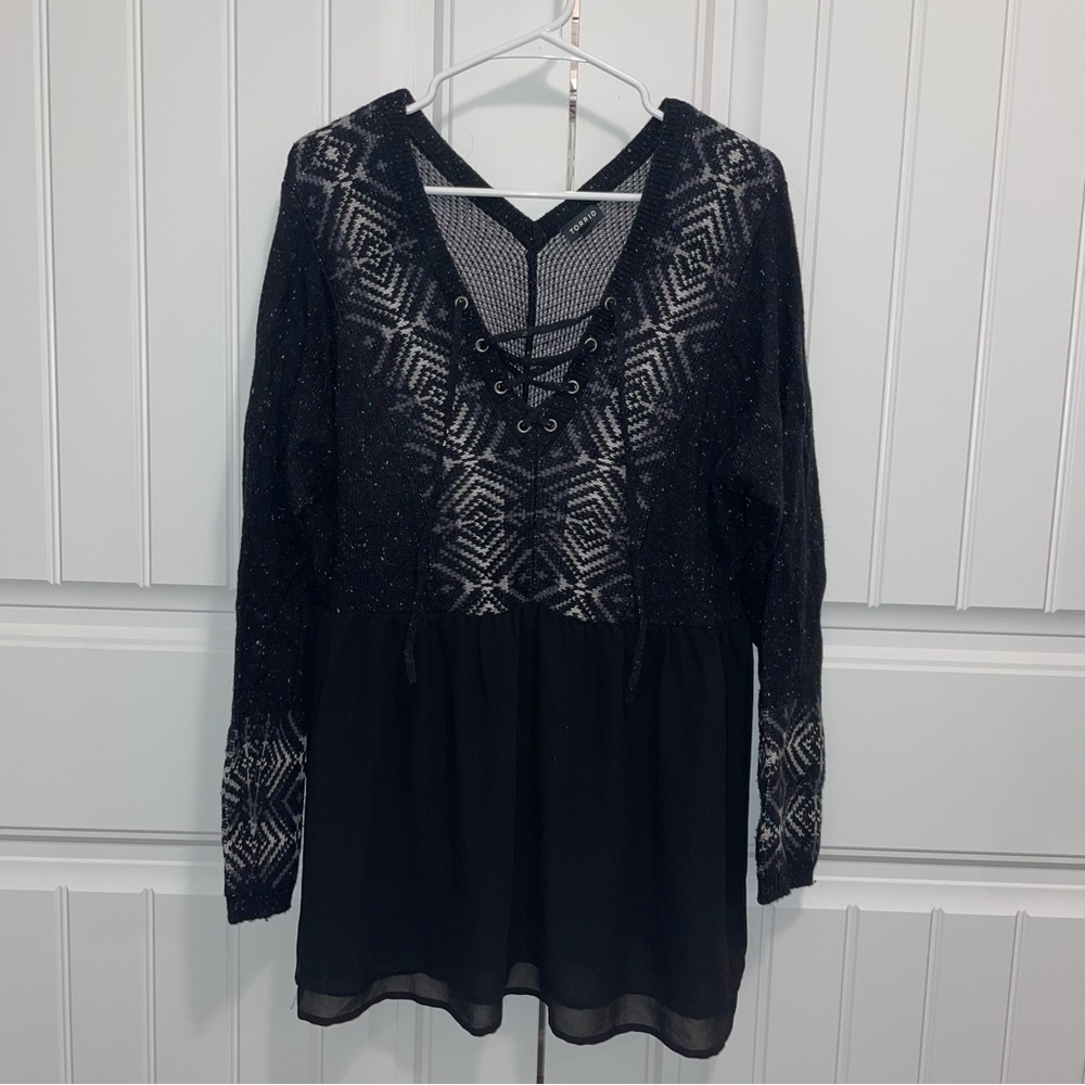 Torrid Black and White Lace-Up Top